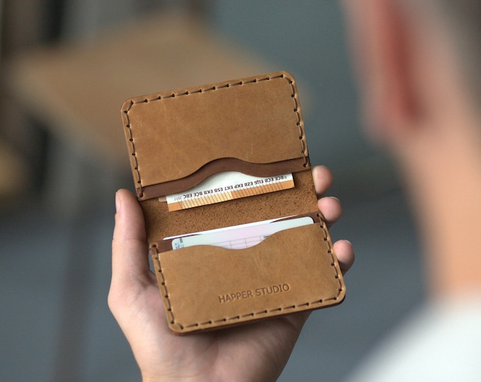 Rustic Style Unisex Pouch. Dark and Tan Brown Leather Wallet. Credit Card Holder. Pockets for Cash or ID. FREE Personalization