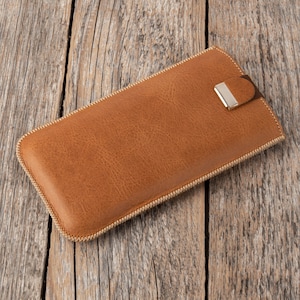 Case for Motorola, Pouch with Magnetic Pull Band, Red, Brown, Black Leather Sleeve. Free Personalisation.