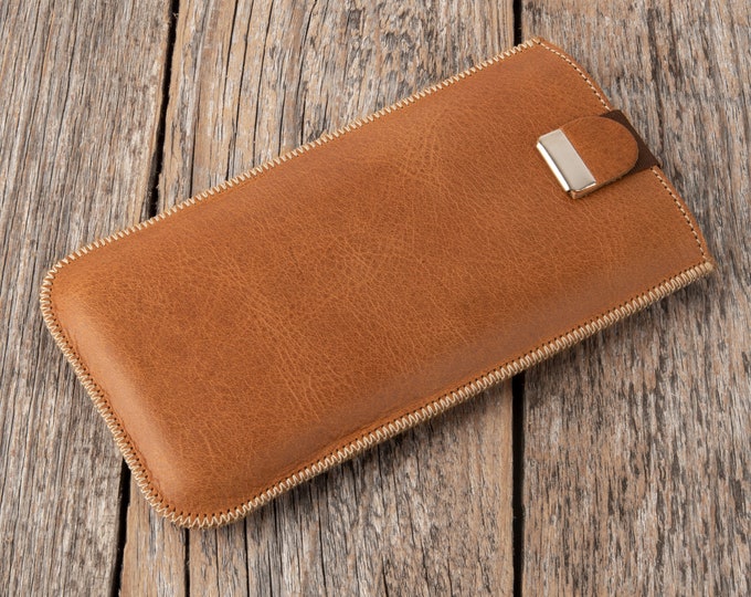 Case for Motorola, Pouch with Magnetic Pull Band, Red, Brown, Black Leather Sleeve. Free Personalisation.