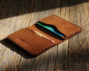Professionally Hand Stitched Wallet. Leather Purse Pouch. Credit Card Holder. Pockets for Cash or ID. FREE Personalization