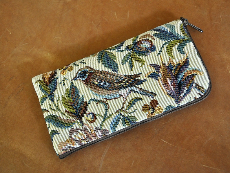 Pouch Zip Fastener Cover Purse Sleeve Bird Print Upholstery Fabric Case for Nokia