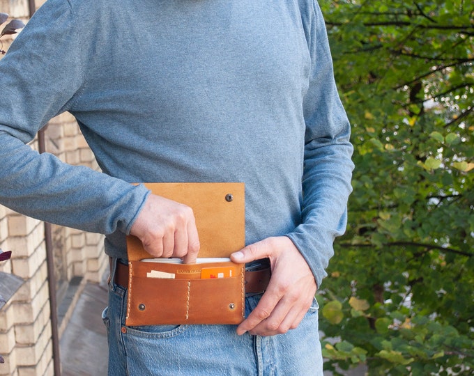 Bovine leather holster for Microsoft Surface Duo 2 / Duo. Case waist bag with belt loop and card pocket
