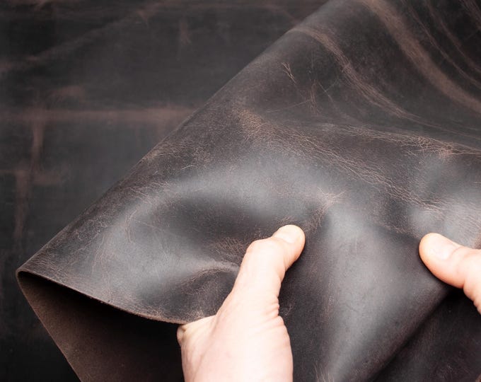 Crazy Horse Brown Leather Pieces. Sheets for Crafts and Hobby, Pre Cut DIY Panels. 2mm / 5 oz thick. Scratched and rubbed areas.
