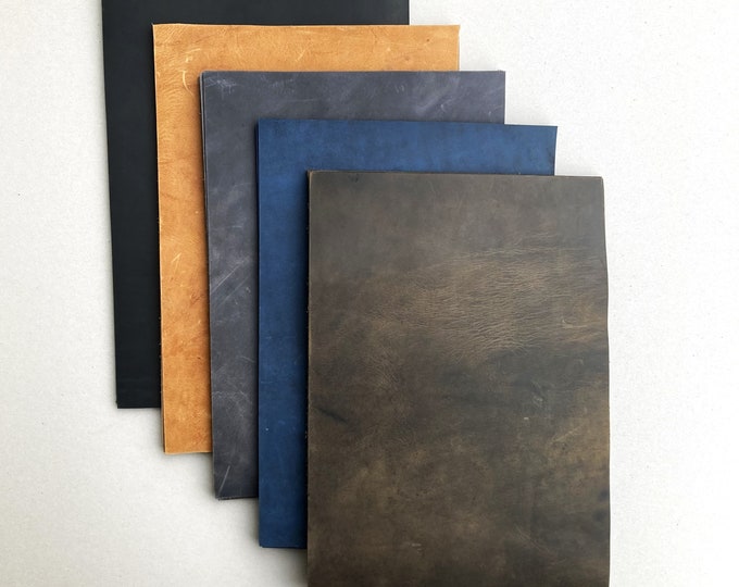 Mix Leather Pieces for your Hobby, Projects. 3 Pieces in a Pack. Pre Cut DIY Panels Natural markings and scratched variations. A4 21x29.7cm.