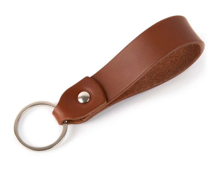 Personalized leather key chain, custom drop shape ring, loop keyring