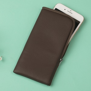 Custodia per Samsung Galaxy, custodia in pelle italiana marrone, chiusura lampo per borsa
