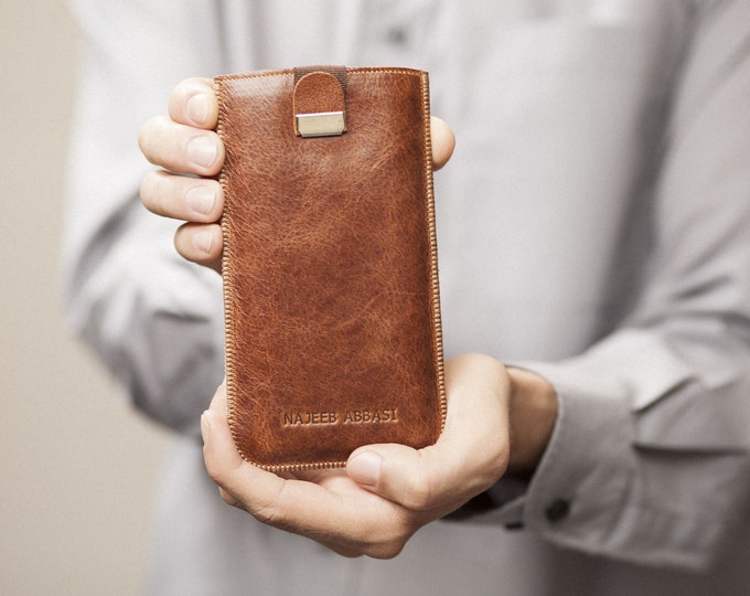 Italian Leather Case for Fairphone, Sleeve with Magnetic Pull Band, Free Personalization