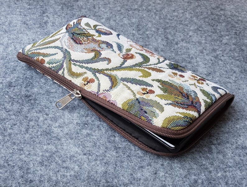 Pouch Zip Fastener Cover Purse Sleeve Bird Print Upholstery Fabric Case for Nokia