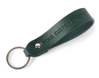 Personalized Green Leather Key Fob, KEY Chain, Custom Drop Shape, Fob Holder