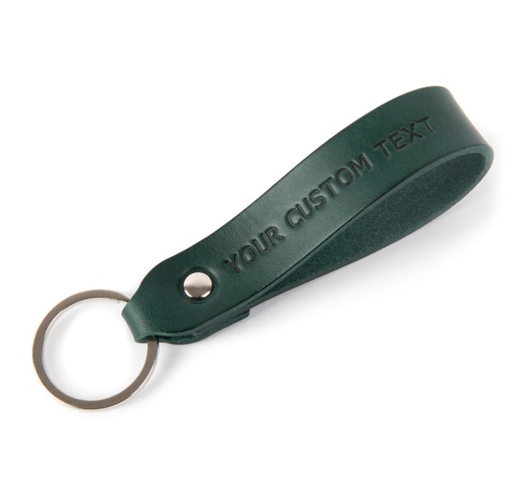 Personalized Green Leather Key Fob, KEY Chain, Custom Drop Shape, Fob Holder