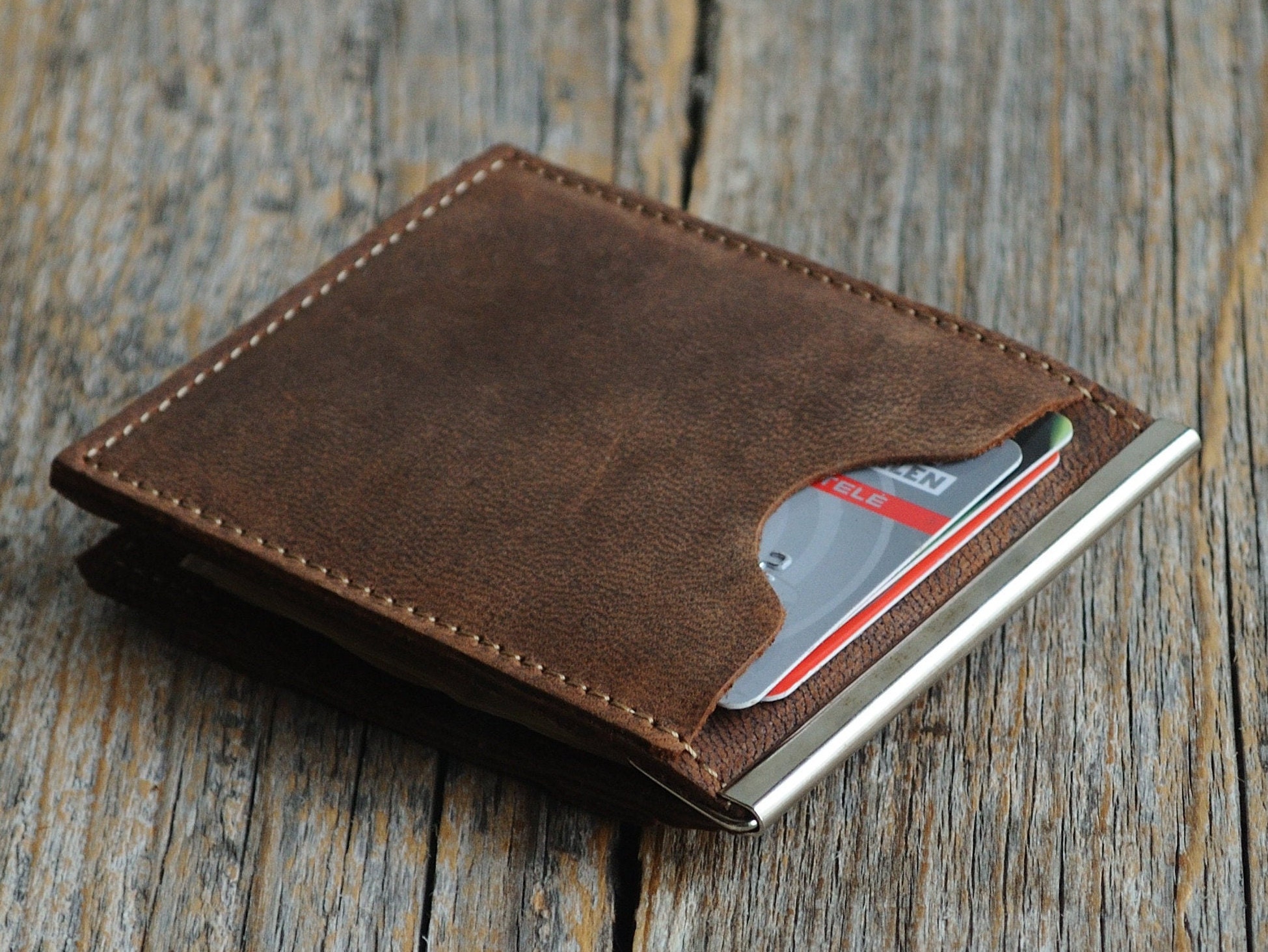 Travel wallet ultra thin for minimalists unisex brown leather bifold