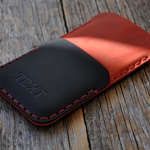Capa de couro personalizada para iPhone, bolsa de manga costurada à mão, porta-cartão de crédito