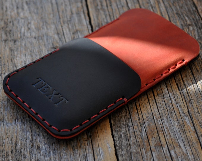 Personalized Leather Case for iPhone, Hand Stitched Sleeve Pouch, Credit Card Holder