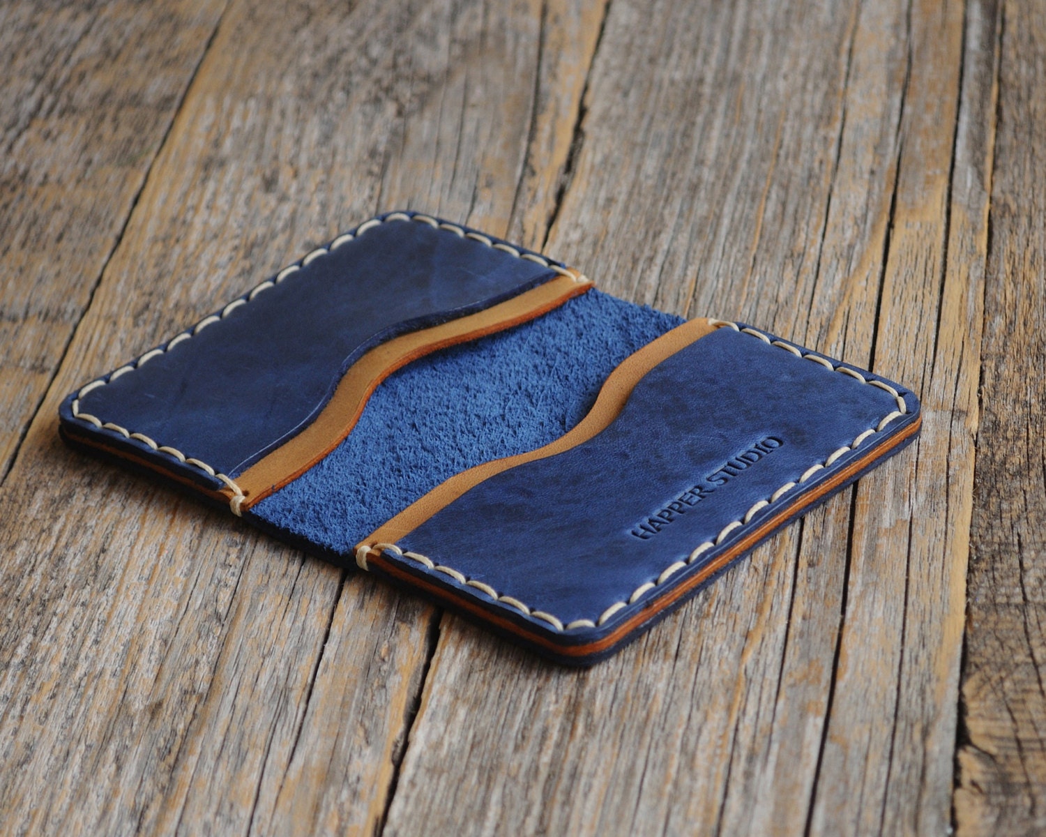 Blue Leather Wallet. Credit Card Holder. Pockets for Cash or | Etsy