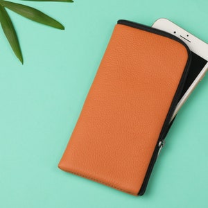Soft Orange Leather Case for Motorola, Lined Pouch Zip Closure