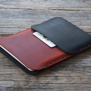 Capa de couro para Microsoft Surface Duo 2 / Duo, capa de couro preta e vermelha, bolsa personalizada com bolso para cartão