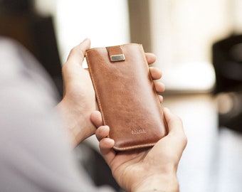 Case for OnePlus, Soft Italian Leather Pouch with Magnetic Pull Band, FREE Personalization