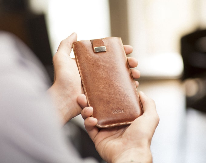 Case for OnePlus, Soft Italian Leather Pouch with Magnetic Pull Band, FREE Personalization