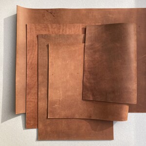 Crazy Horse Leather Pieces. Sheets for Crafts and Hobby, Pre Cut DIY Panels. 2mm / 5 oz thick. Scratched and rubbed areas. 9. Brown