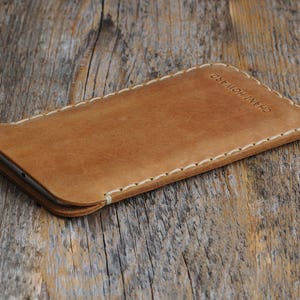 Leather Case for iPhone, Professionally Hand Stitched Cover, Free Personalisation, Custom Size Sleeve 1. Tan brown