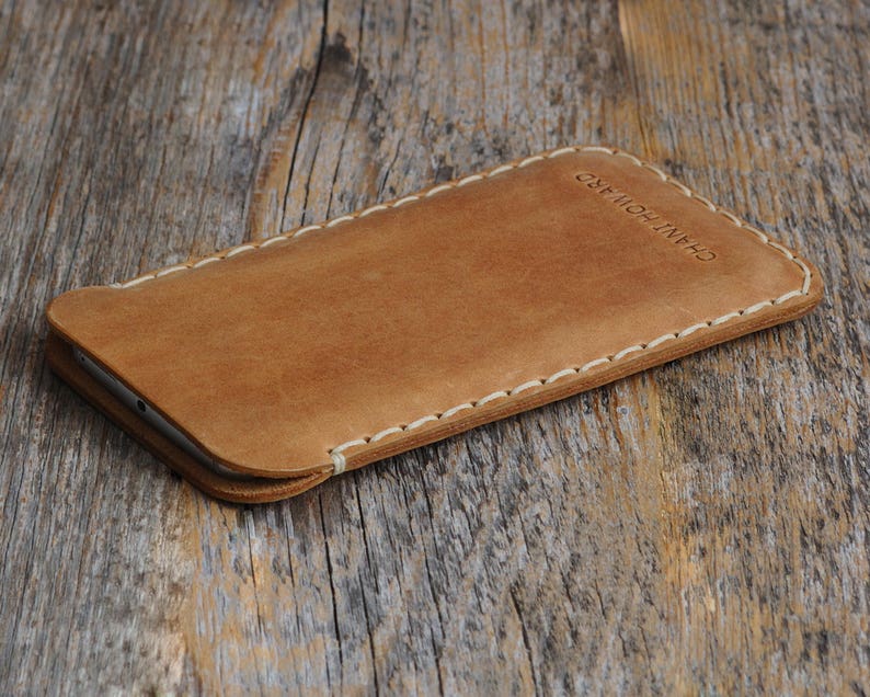 Leather Case for iPhone, Professionally Hand Stitched Cover, Free Personalisation, Custom Size Sleeve 1. Tan brown