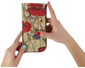 Case for iPhone, Red Poppy Flower, Women Purse Wallet Zip Closure