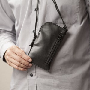 Étui en cuir pour Samsung Galaxy, mini sac à bandoulière, poche pour cartes, fermeture éclair portefeuille