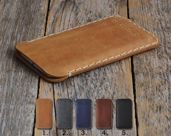 Personalized Case for HP Calculator, Hand Stitched Bovine Leather Pouch Sleeve