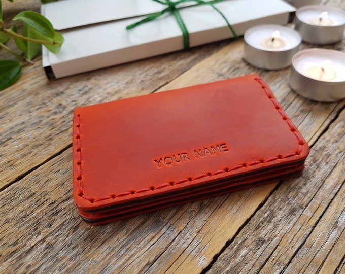 Leather Bi-fold Wallet, Credit Card Holder with Pockets for Cash or ID, Rustic Style Unisex Purse, FREE Personalization