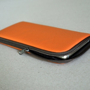 Orange Italian Leather Case for Sony Xperia, Soft Lined Pouch with Zipper, Cover Sleeve Wallet