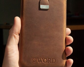 Crazy Horse Leather Case for Microsoft Surface Duo 2 / Duo. With "@WORD" engraved