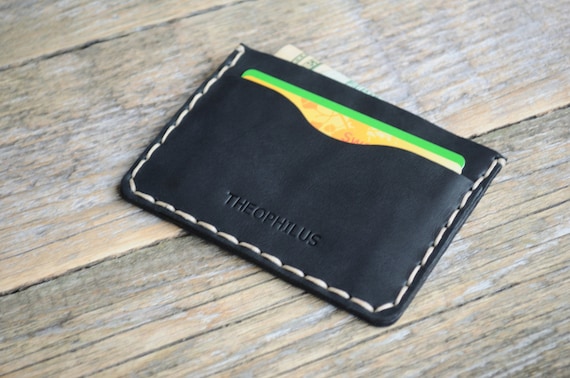 SALE! Black Leather Wallet, FREE Personalization, Credit Card Cash and ID Holder, Simple Unisex Pouch