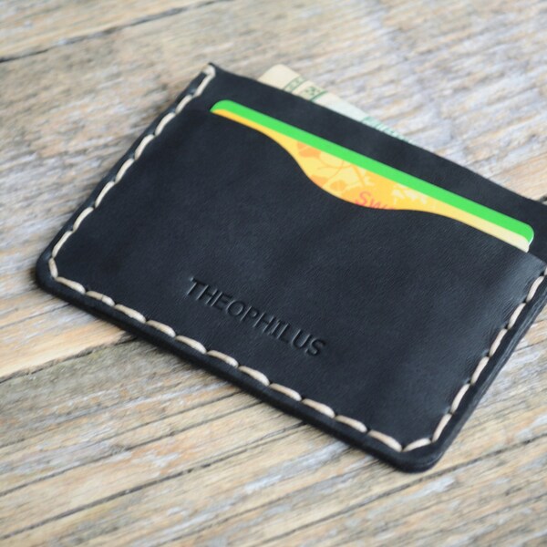 SALE! Black Leather Wallet, FREE Personalization, Credit Card Cash and ID Holder, Simple Unisex Pouch