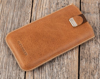 Soft Italian Leather Case for Nokia, Brown Cover with Magnetic Pull Band, Personalised Sleeve