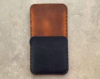 Handmade Leather Case for iPhone, Pouch with Card Pocket, Custom Size, Free Personalisation