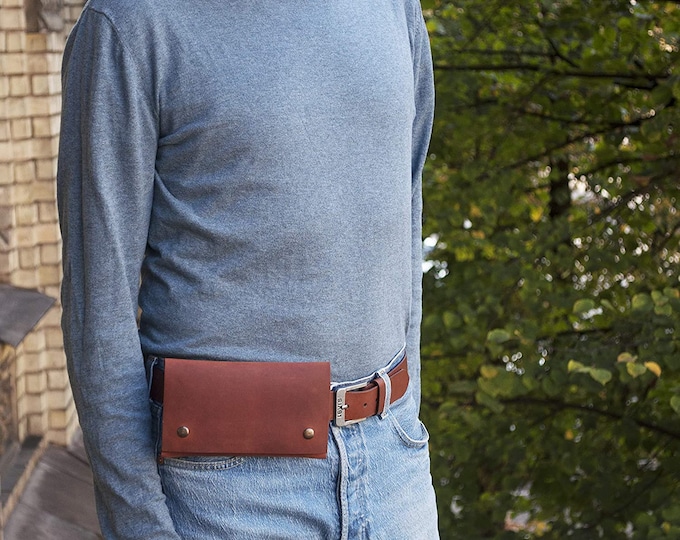 Bovine leather case for Microsoft Surface Duo 2 / Duo. Holster waist bag with belt loop and credit card pocket