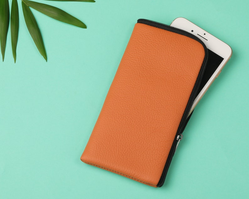 3 2 Orange Italian Leather Case for Fairphone 3 Organizer Purse Zip Fastener Wallet Pouch Cover