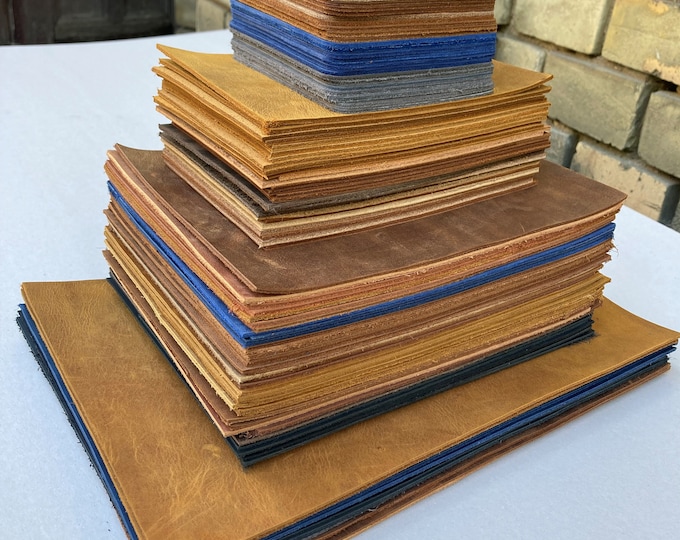 Crazy Horse Leather Pieces. Sheets for Crafts and Hobby, Pre Cut DIY Panels. 1.6-2mm thick. Scratched and rubbed areas.