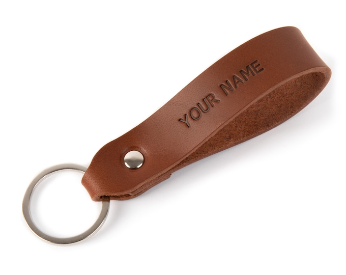 Personalised gift, Leather key chain, Custom Drop Shape Ring, Fob Holder