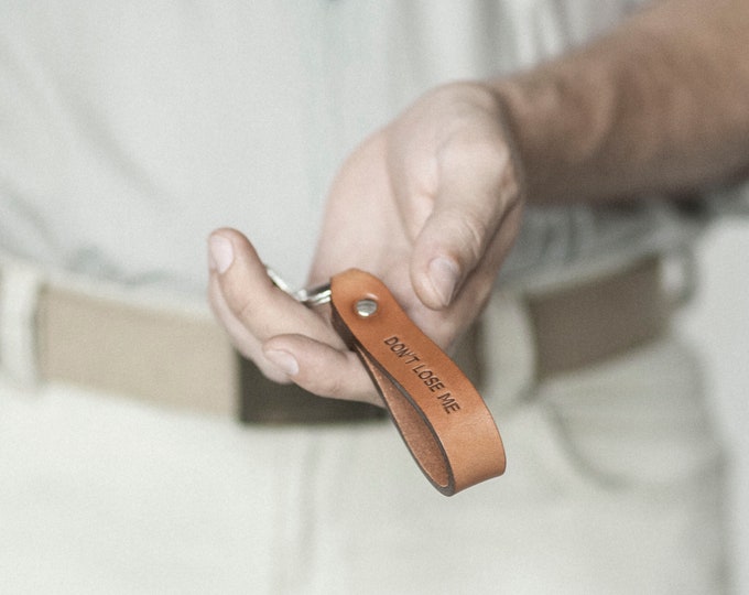 Leather key chain, loop keyring. Phrases included