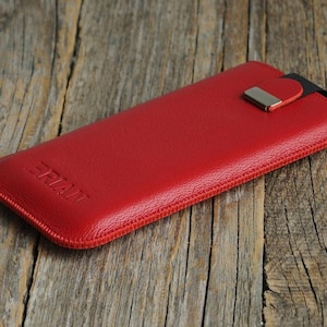 Custodia in pelle italiana rossa per Google Pixel, custodia con cinturino magnetico, personalizzazione GRATUITA