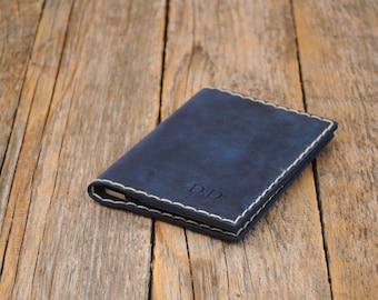 Blue Genuine Leather Passport Cover, Cards Holder with Secure Wallet Cover Case Personalized Your Name, Travel Wallet