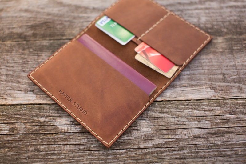 Brown Genuine Real Leather Passport, Cards Holder with Secure Wallet
