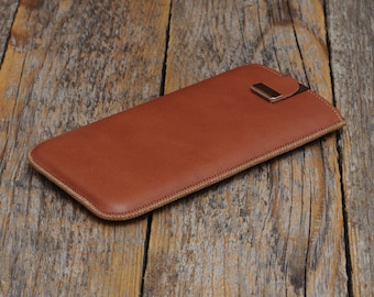 Soft Italian Leather Case for iPhone, Sleeve with Magnetic Pull Band