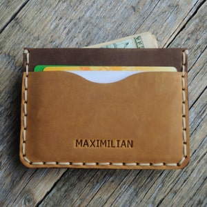 Light Brown Leather Wallet, PERSONALIZED Brown Detail Inside Cover, Credit Card Cash or ID Holder, Rustic Style Unisex Pouch image 1