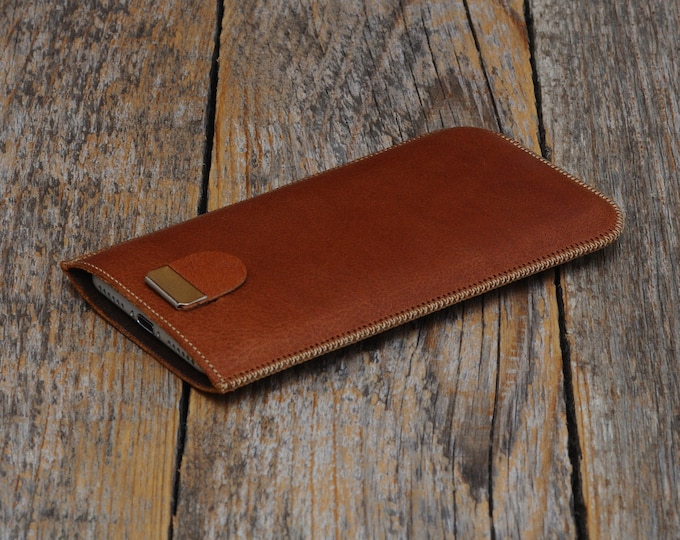 Brown Case for iPhone, Italian Leather Pouch with Pull Band, FREE Personalisation
