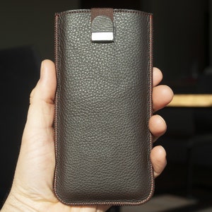 Brown Italian Leather Case for Nokia, Soft Lined Sleeve Cover, Magnetic Pull Band