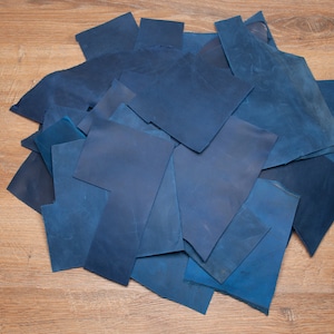 Mix Leather Pieces, Crazy Horse Bovine Cowhide, Sheets for DIY, Crafts, Hobby. 1,6mm 2,2mm thick Scraps. 500g 2kg offcuts. Blue