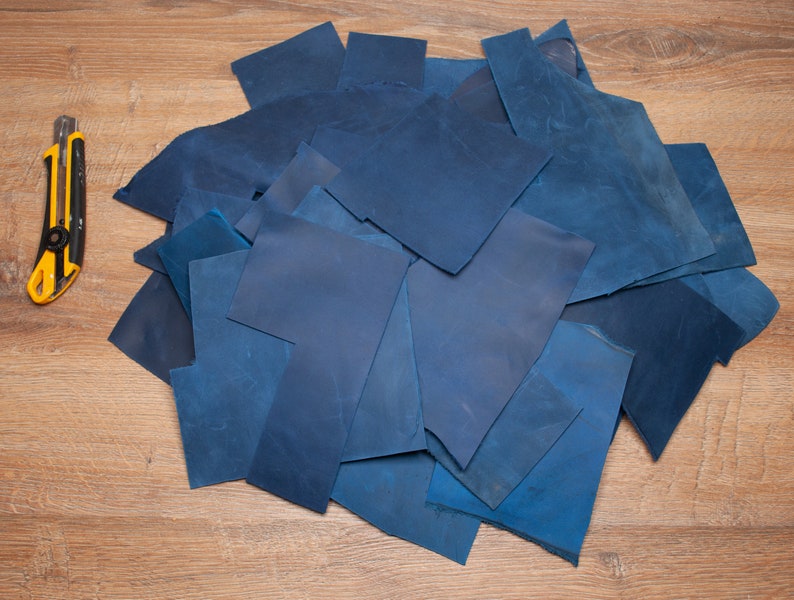 Mix Leather Pieces, Crazy Horse Bovine Cowhide, Sheets for DIY, Crafts, Hobby. 1,6mm 2,2mm thick Scraps. 500g 2kg offcuts. Blue