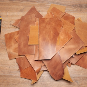 Mix Leather Pieces, Crazy Horse Bovine Cowhide, Sheets for DIY, Crafts, Hobby. 1,6mm 2,2mm thick Scraps. 500g 2kg offcuts. Tan